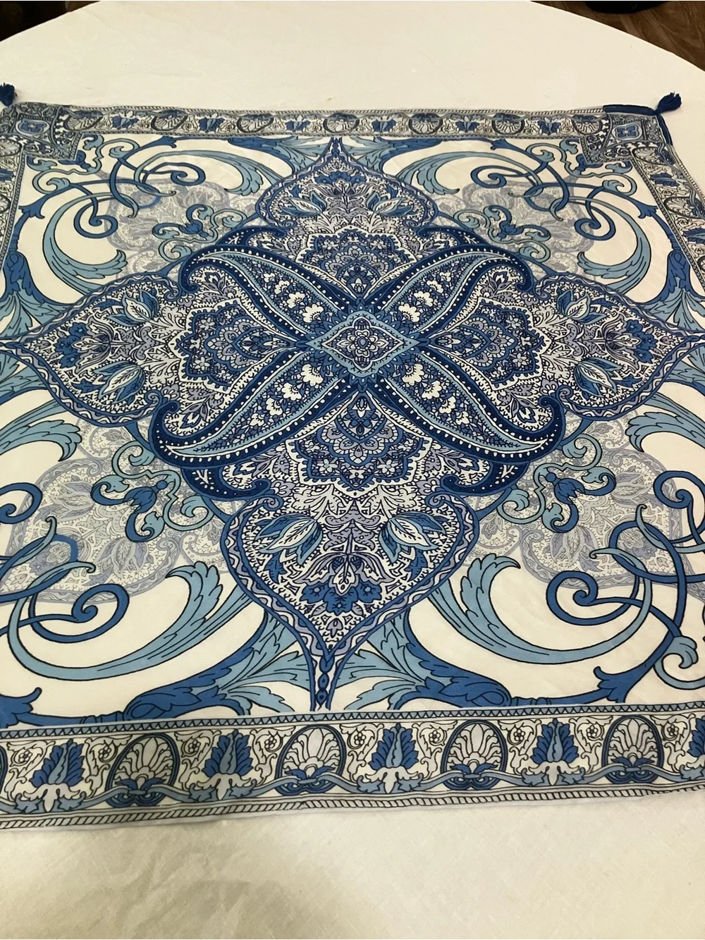 Vtg. Blue Paisley Medallion Wall Tapestry or Women's Scarf
